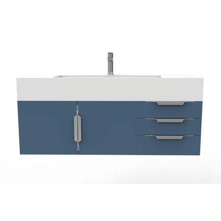 Castello Usa Nile 48" Wall Mounted Blue Vanity With White Top AndAnd Brushed Nickel Handles CB-MC-48BLU-BN-2053-WH